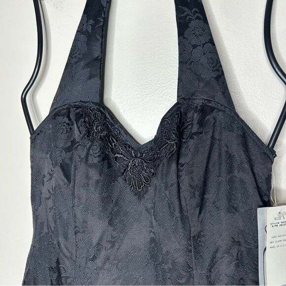 Vintage 90s 1990s deadstock new Black halter V-neck A-line Mini Dress Ariana - Picture 4 of 10